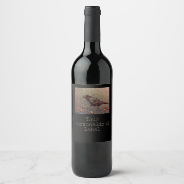 Étiquette Pour Bouteilles De Vin Corneille noire et baies (Devant)