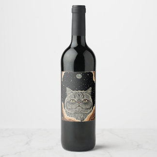 Étiquette Pour Bouteilles De Vin Cosmic Cat