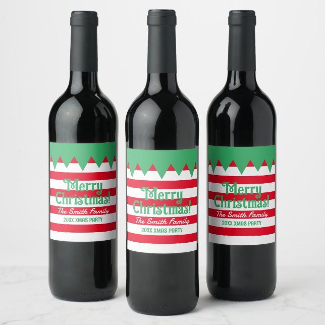 Étiquette Pour Bouteilles De Vin Costume de Noël rayé amusant personnalisé (Bouteilles)