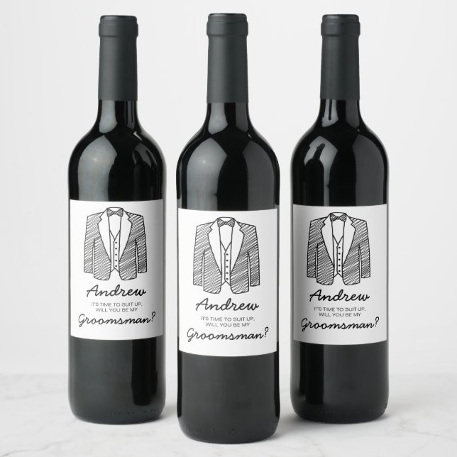 Étiquette Pour Bouteilles De Vin Costume Groomsman Meilleur Mariage Poser Une Quest (Bouteilles)