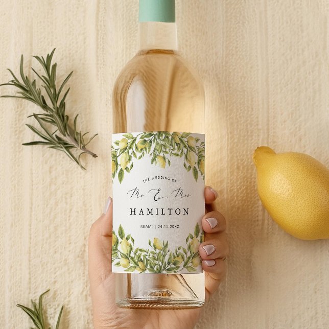Étiquette Pour Bouteilles De Vin Côte amalfitaine jaune Mariage méditerranéen (Créateur téléchargé)