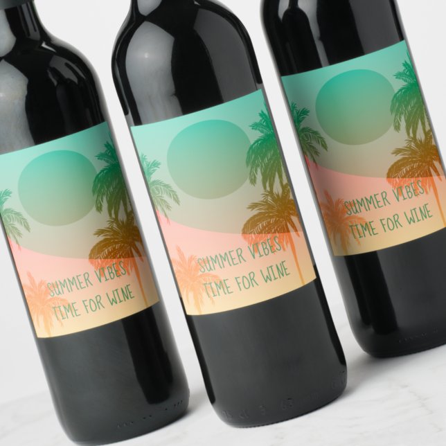 Étiquette Pour Bouteilles De Vin Coucher de soleil et palmiers (Créateur téléchargé)