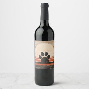 Étiquette Pour Bouteilles De Vin Coucher de soleil Retro Paw – Art vintage pour ama