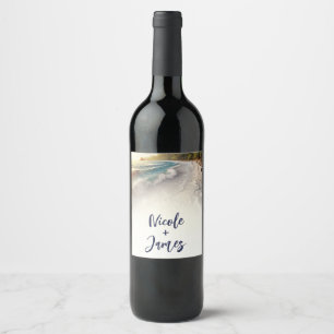 Étiquette Pour Bouteilles De Vin Coucher de soleil sur la plage paradisiaque Mariag