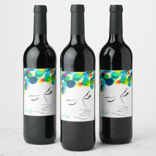 Étiquette Pour Bouteilles De Vin Couleur d'aquarelle cool fille funky