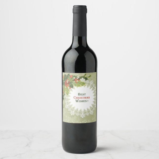 Étiquette Pour Bouteilles De Vin Courbe verte aux baies rouges de Noël (Devant)