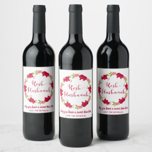 Étiquette Pour Bouteilles De Vin Couronne de fleurs de grenade pour le Nouvel An Ro