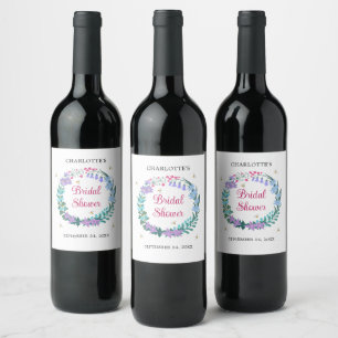 Étiquette Pour Bouteilles De Vin Couronne de fleurs sauvages élégante pour la douch