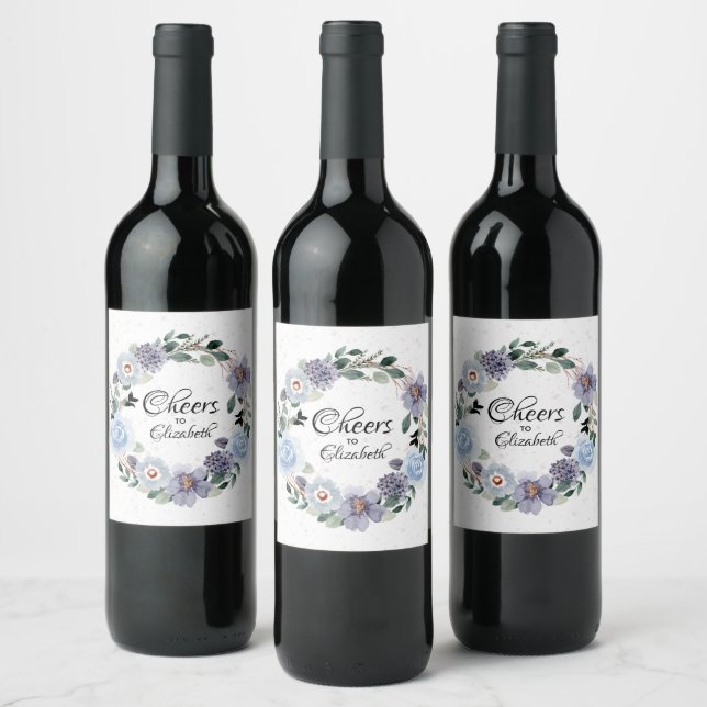 Étiquette Pour Bouteilles De Vin Couronne de fleurs violettes pour mariage (Bouteilles)
