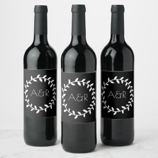 Étiquette Pour Bouteilles De Vin Couronne de mariage noir et blanc Ensemble d'étiqu