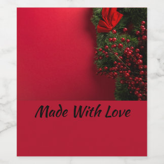 Étiquette Pour Bouteilles De Vin couronne de noël avec baies rouges