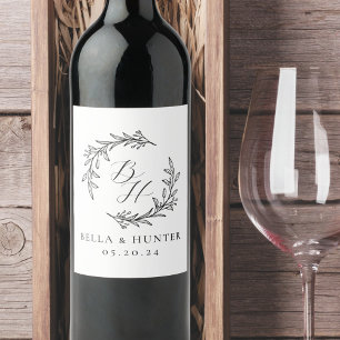 Étiquette Pour Bouteilles De Vin Couronne florale de mariage initiale monogramme