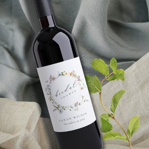 Étiquette Pour Bouteilles De Vin Couronne florale rustique mignonne pour baby showe