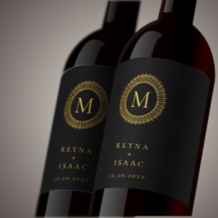 Étiquette Pour Bouteilles De Vin Couronne Monogramme Déco Or Élégant