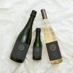 Étiquette Pour Bouteilles De Vin Couronne Monogramme Déco Or Élégant