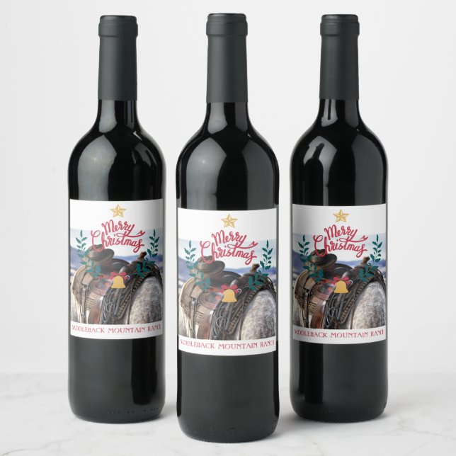 Étiquette Pour Bouteilles De Vin Cowboy Noël Famille Ranch Joyeux Noël (Bouteilles)
