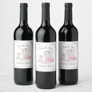 Étiquette Pour Bouteilles De Vin Cowgirl Baby shower Pays Western Pink Girl
