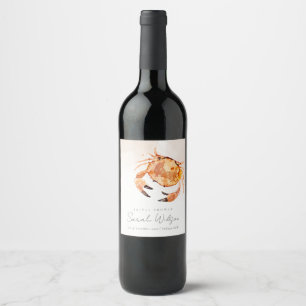 Étiquette Pour Bouteilles De Vin Crabe de sable côtier orange Naissance de mariage