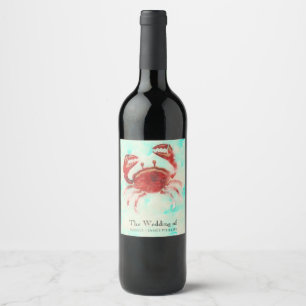 Étiquette Pour Bouteilles De Vin Crabe rouge Elegant Plage Fiançailles Vins Étiquet