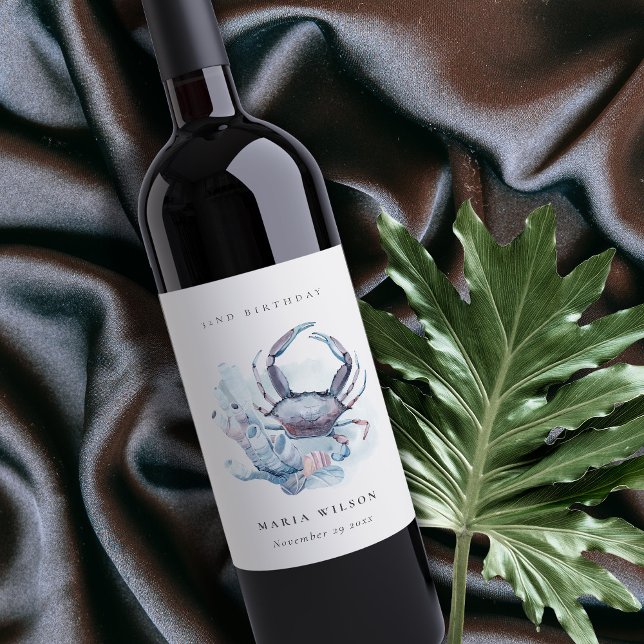 Étiquette Pour Bouteilles De Vin Crabe sous-marin corail nautique anniversaire tout (Créateur téléchargé)
