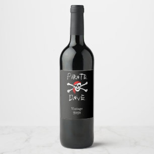 Étiquette Pour Bouteilles De Vin Crâne de pirate noir avec os croisés