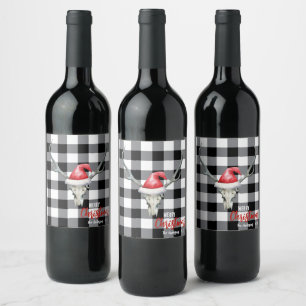 Étiquette Pour Bouteilles De Vin Crâne de rennes rustiques et Père Noël Ha Christma