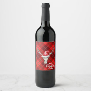Étiquette Pour Bouteilles De Vin Crâne de rennes rustiques et Père Noël Ha Christma