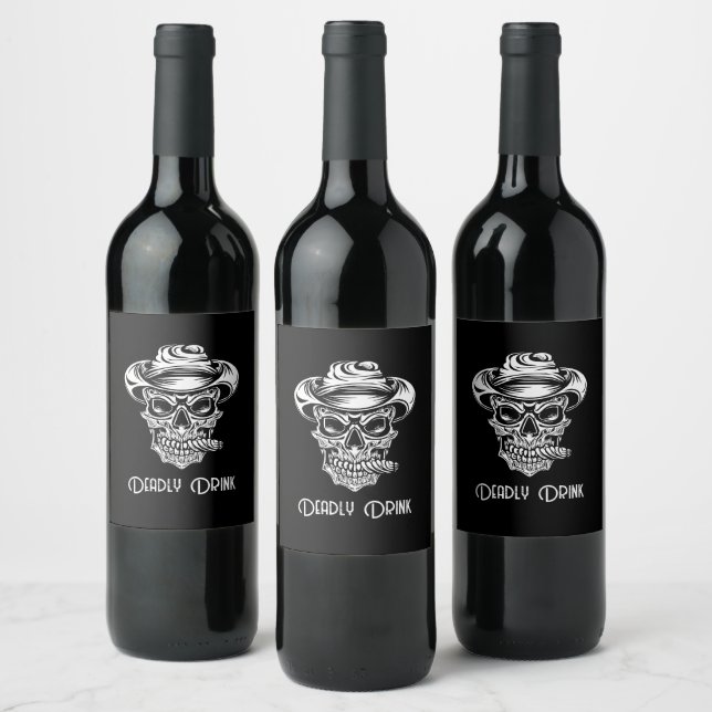 Étiquette Pour Bouteilles De Vin Crâne effrayant Vibes mortelles Halloween (Bouteilles)