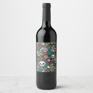 Étiquette Pour Bouteilles De Vin Crâne en fleurs