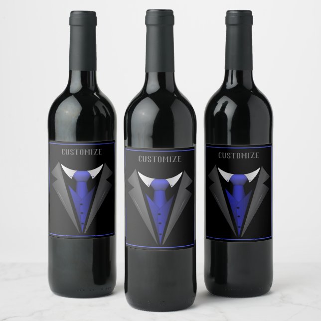 Étiquette Pour Bouteilles De Vin Cravate Bleu doux classique 2 (Bouteilles)