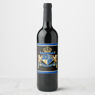 Étiquette Pour Bouteilles De Vin Créez votre propre manteau d'emblème bleu de lio