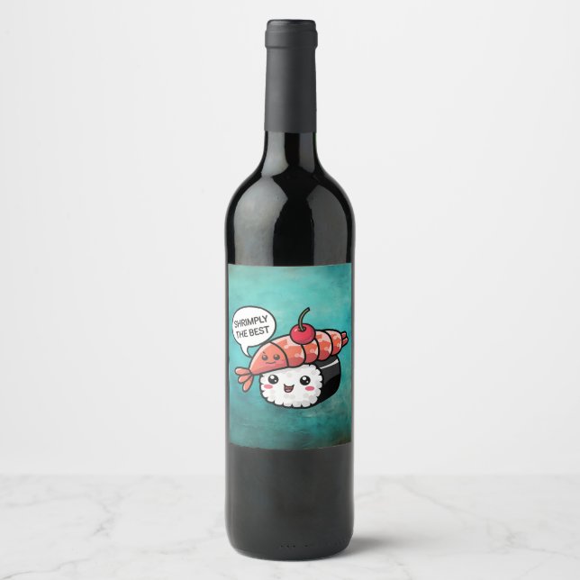 Étiquette Pour Bouteilles De Vin creuser le meilleur kawaii sushi (Devant)