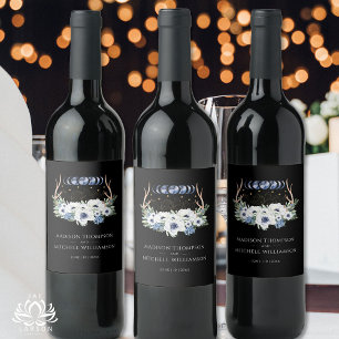 Étiquette Pour Bouteilles De Vin Cristaux de Lune Fleurs Boho Métaphysique Mariage 