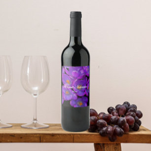 Étiquette Pour Bouteilles De Vin Crocus de printemps violets sur fond floral noir