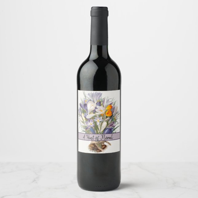 Étiquette Pour Bouteilles De Vin Crocus Spring Flower Botanique Floral Art (Devant)