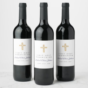 Étiquette Pour Bouteilles De Vin Croix Bleu Marine Garçon Première Communion