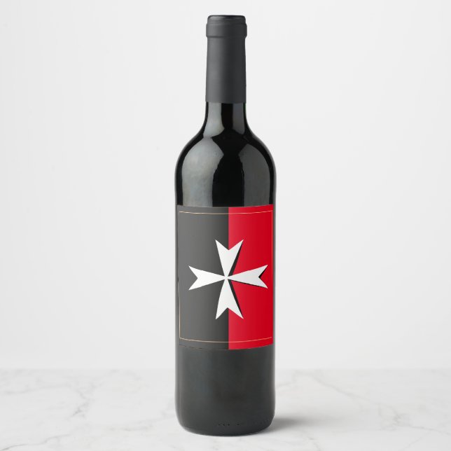Étiquette Pour Bouteilles De Vin Croix de Malte blanche & symbole du drapeau de Mal (Devant)