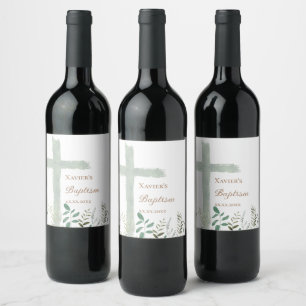 Étiquette Pour Bouteilles De Vin Croix Sainte verdure Baptême