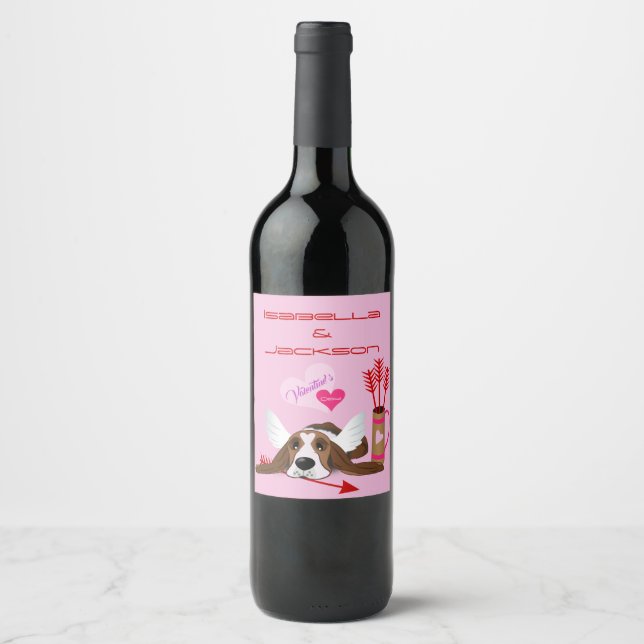 Étiquette Pour Bouteilles De Vin Cupide Basset Hound (Devant)