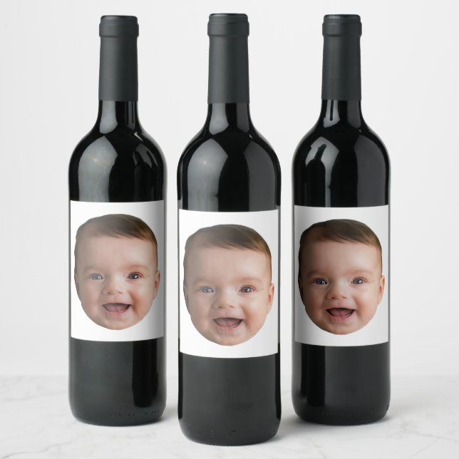 Étiquette Pour Bouteilles De Vin Custom Baby Face, Funny custom photo (Bouteilles)