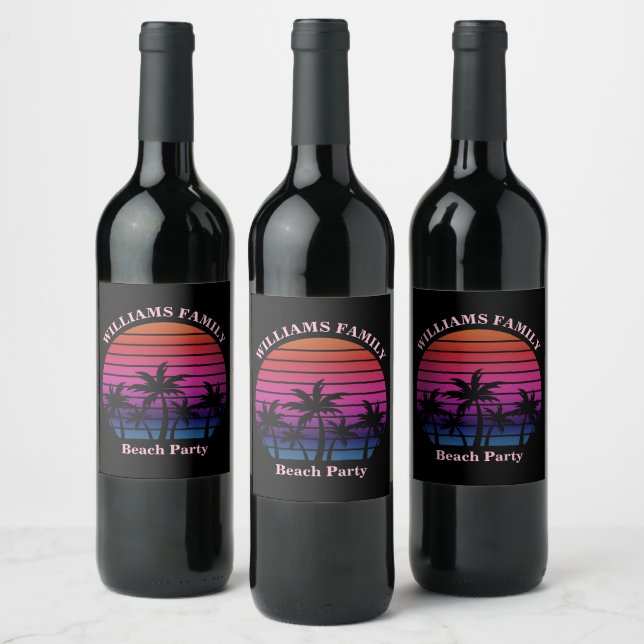 Étiquette Pour Bouteilles De Vin Custom Beach Party Tropical Sunset Palm Trees (Bouteilles)