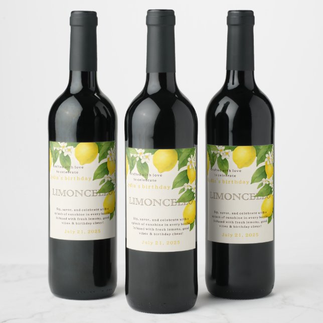 Étiquette Pour Bouteilles De Vin Custom Birthday Limoncello Bottle Label (Bouteilles)
