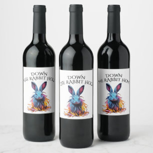 Étiquette Pour Bouteilles De Vin Custom Down Rabbit Hole Blue Bunny