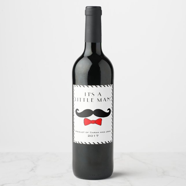 Étiquette Pour Bouteilles De Vin Custom Little Man C'est un garçon Mustache Red Bow (Devant)