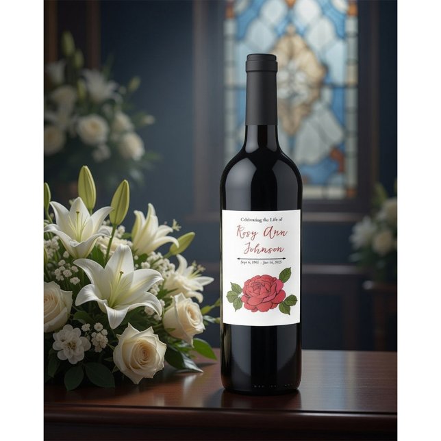 Étiquette Pour Bouteilles De Vin Custom Memorial Wine Label with a Rose (Créateur téléchargé)