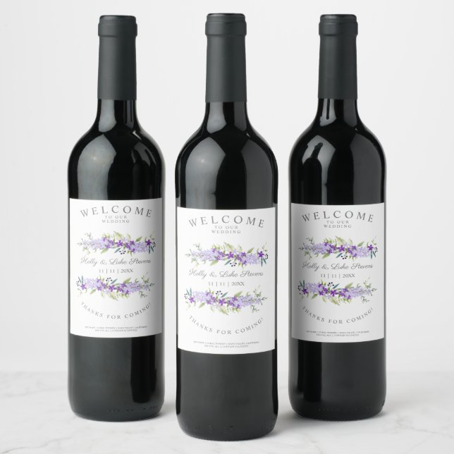 Étiquette Pour Bouteilles De Vin Custom Purple Flower Wedding Garland (Bouteilles)