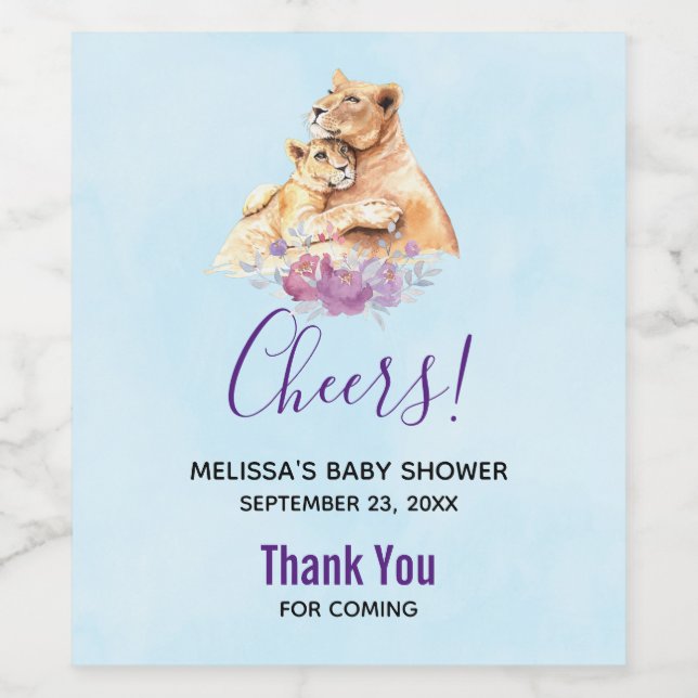 Étiquette Pour Bouteilles De Vin Cute Aquarelle Mère Lion & Baby shower Cub (Étiquettes simples)