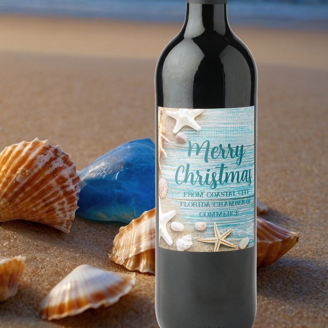 Étiquette Pour Bouteilles De Vin Cute Beach Company Christmas Seashell Customized (Créateur téléchargé)