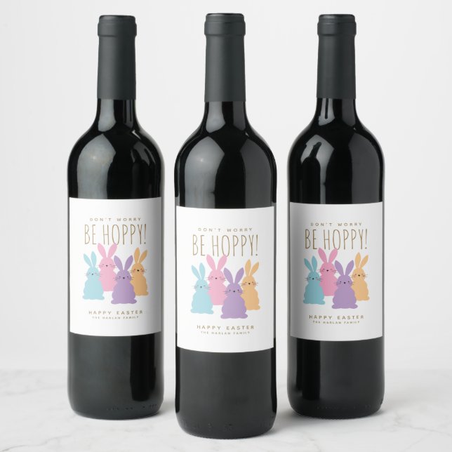 Étiquette Pour Bouteilles De Vin Cute Bunnies Pâques Personnalisé (Bouteilles)