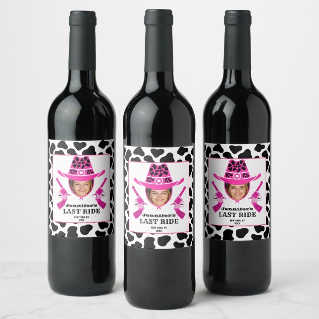 Étiquette Pour Bouteilles De Vin Cute cowgirl rose Photo personnalisée (Bouteilles)